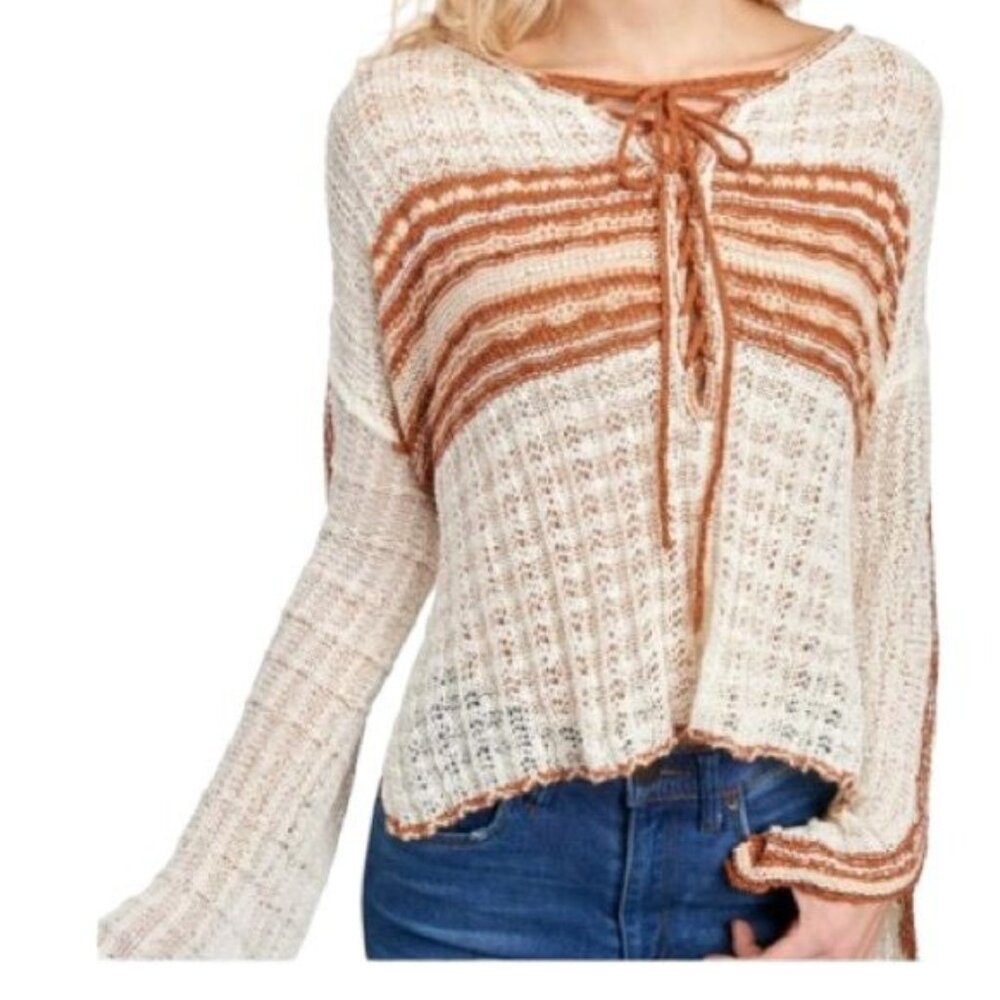 Free People Marina Bay Sweater in Natural Motif, Size Small EUC